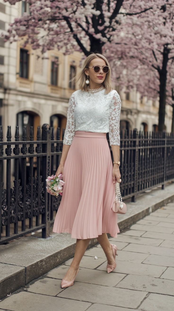 24. Enchanting Spring Elegance: Lace and Pleats in Bloom