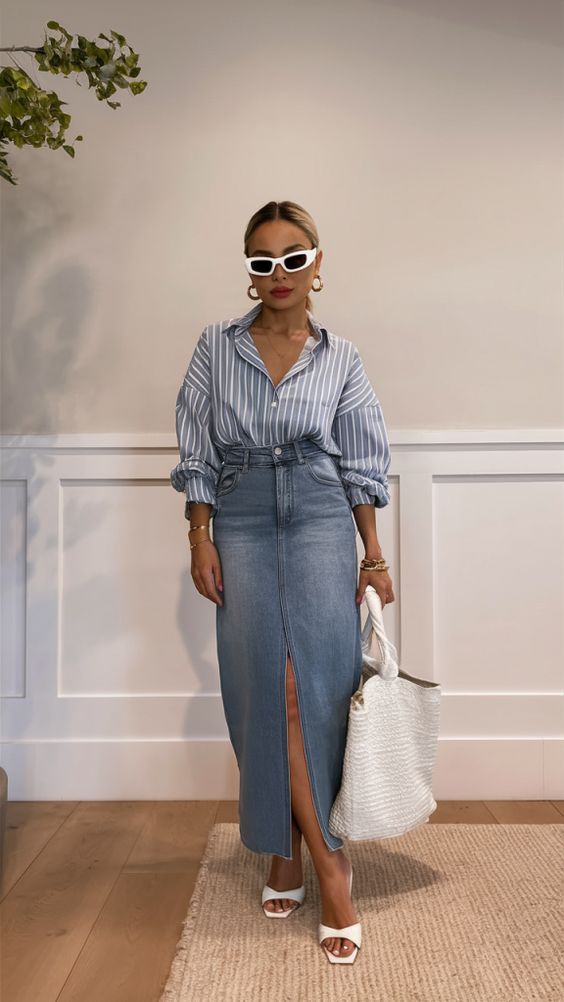 21. Effortlessly Chic: Striped Elegance Meets Denim