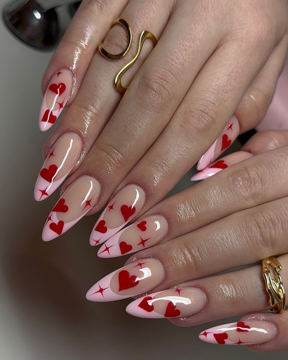 Love-Filled Red Hearts on Soft Pink Elegance