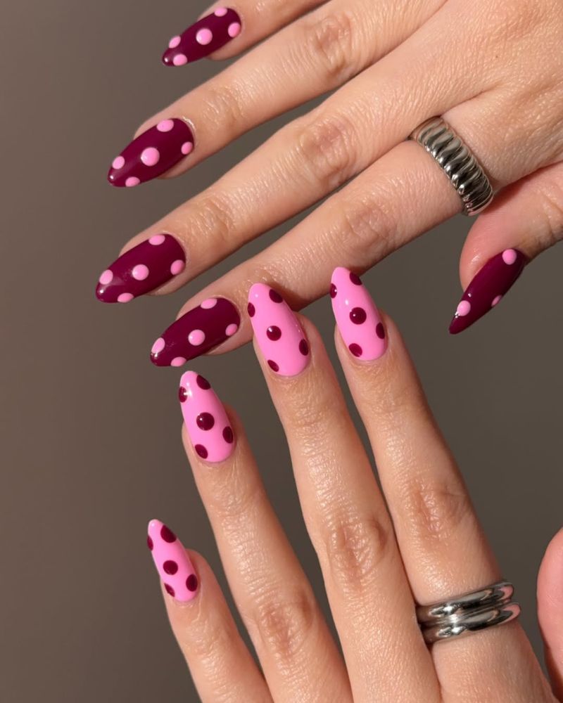 pink and burgundy nail design for spring