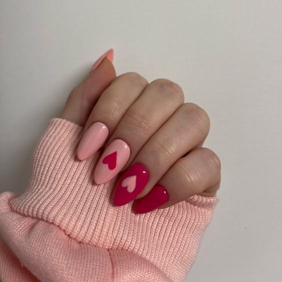 Sweetheart-Inspired Pink and Red Nail Design