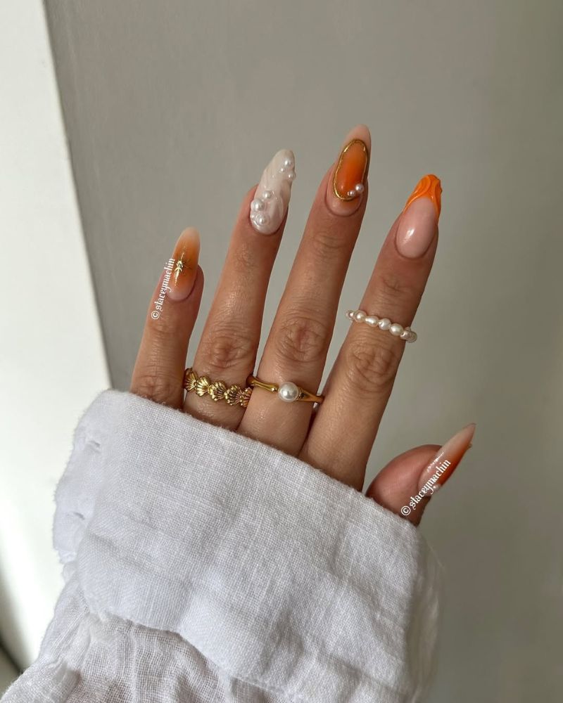 orange manicure ideas for summer