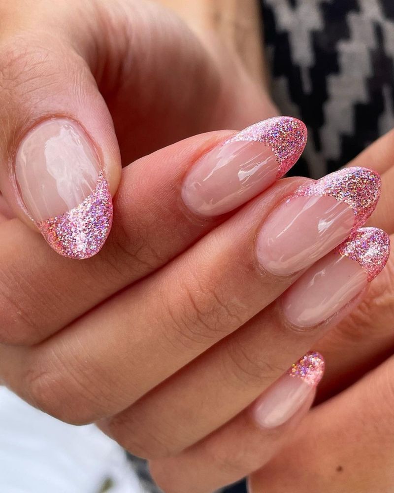 pink glitter french tips