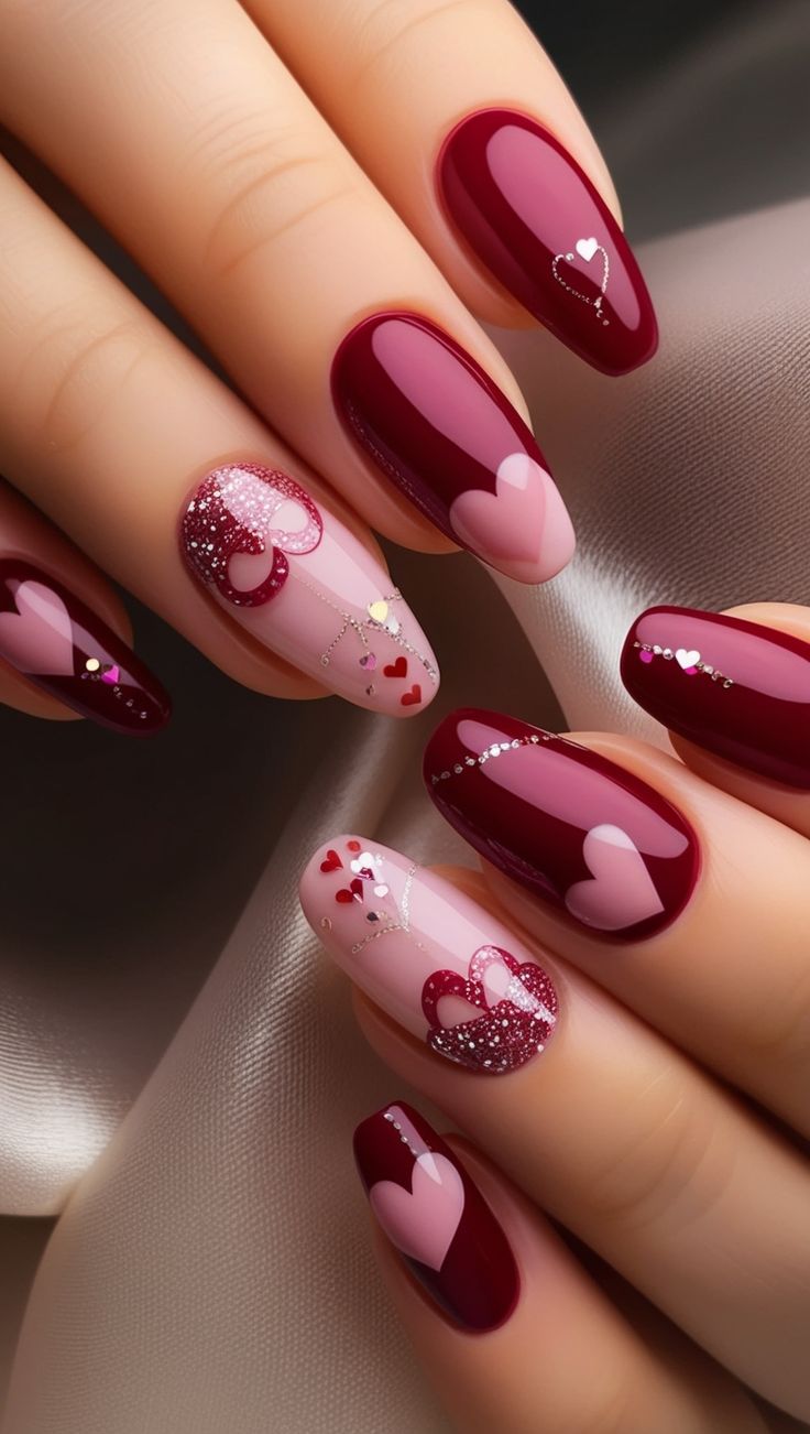 17. Stunning Valentine's Day Nails with Romantic Heart Accents