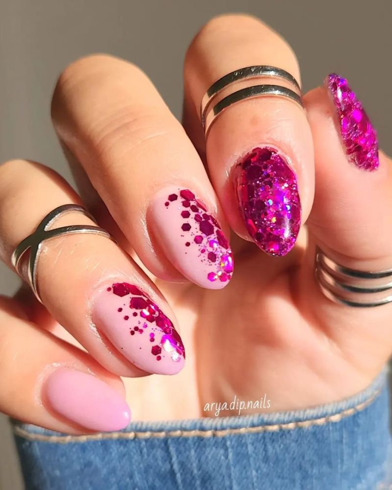 half glitter half natural pink