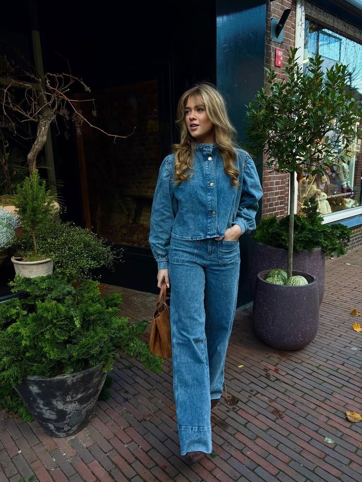 26. Vintage Elegance: Denim-on-Denim Revival with Puff Sleeves