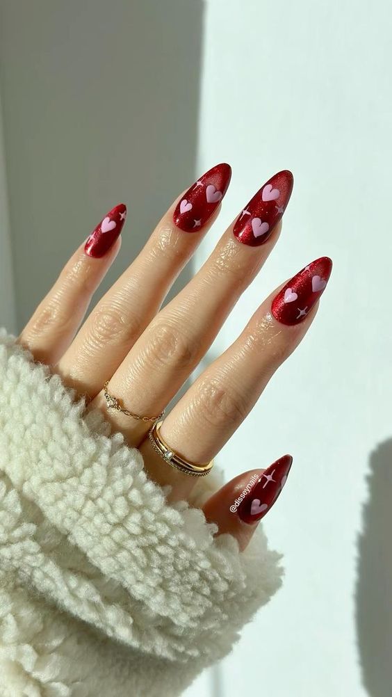 14. Red Chrome Hearts: A Bold Valentine's Nail Statement
