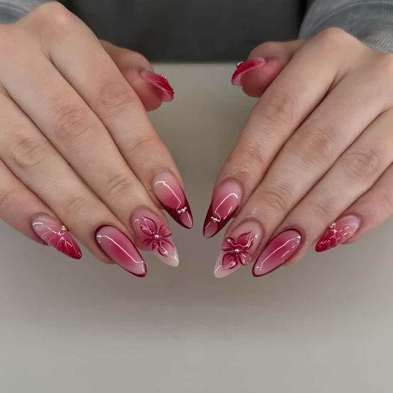 Romantic Ombre Nails with Floral Elegance
