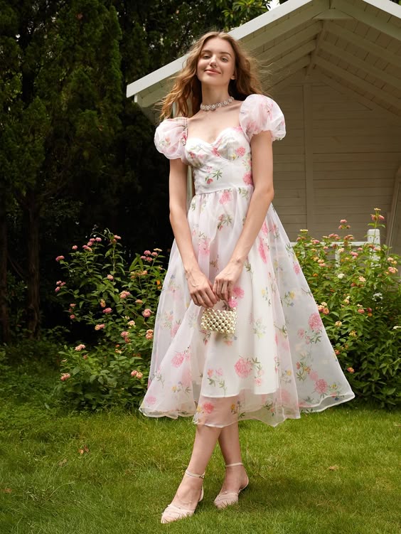 17. "1. Enchanting Puff-Sleeve Floral Elegance for Spring"