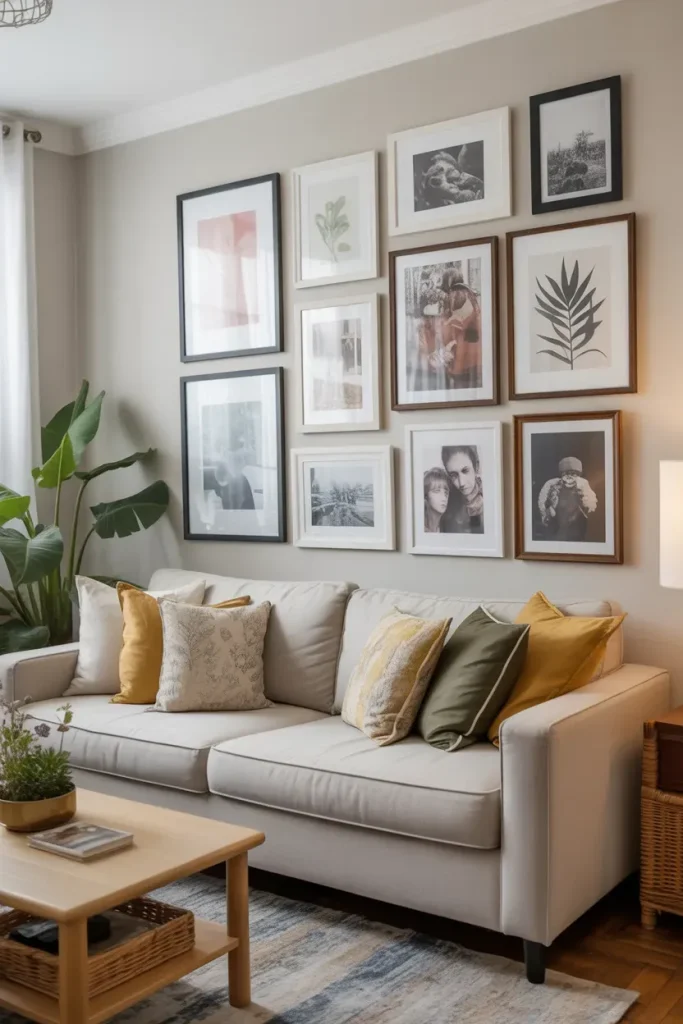 A Gallery Wall of Personal Artwork and Frames