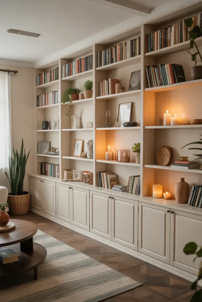 Built-In Bookshelves Filled with Books and Objects