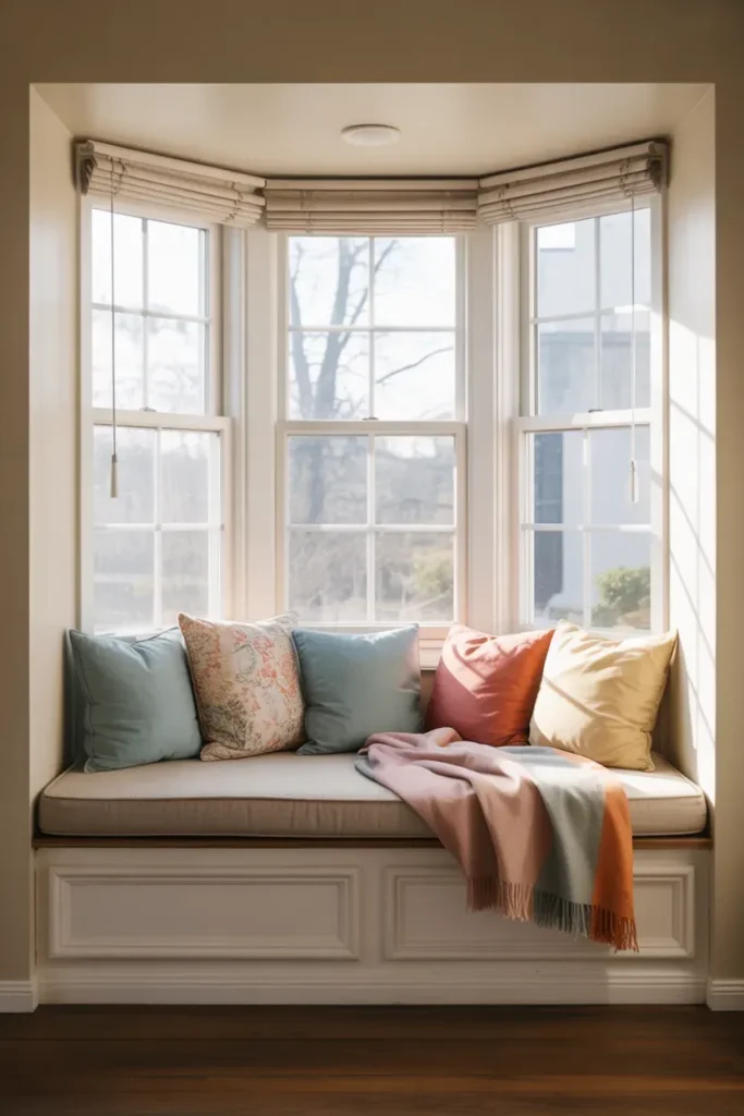 Cozy Window Seat with Cushions and Throw Pillows