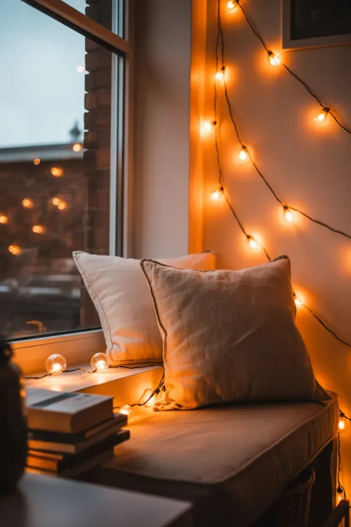 Warm Edison Bulb Lighting Over a Reading Nook