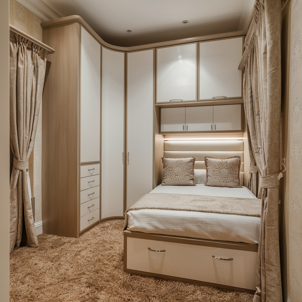 Small bedroom with clever storage solutions
