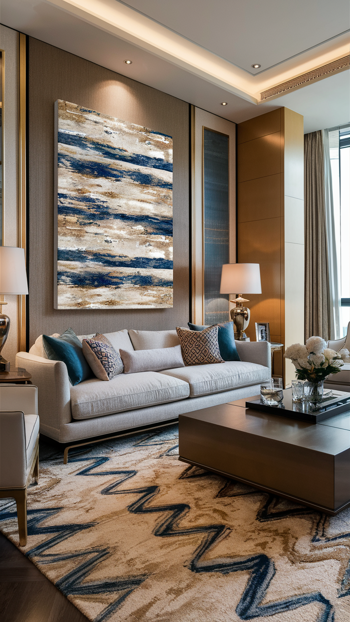 Textural rug and canvas