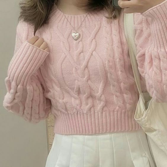 15. Soft Pink Cable-Knit Elegance for a Breezy Spring Look