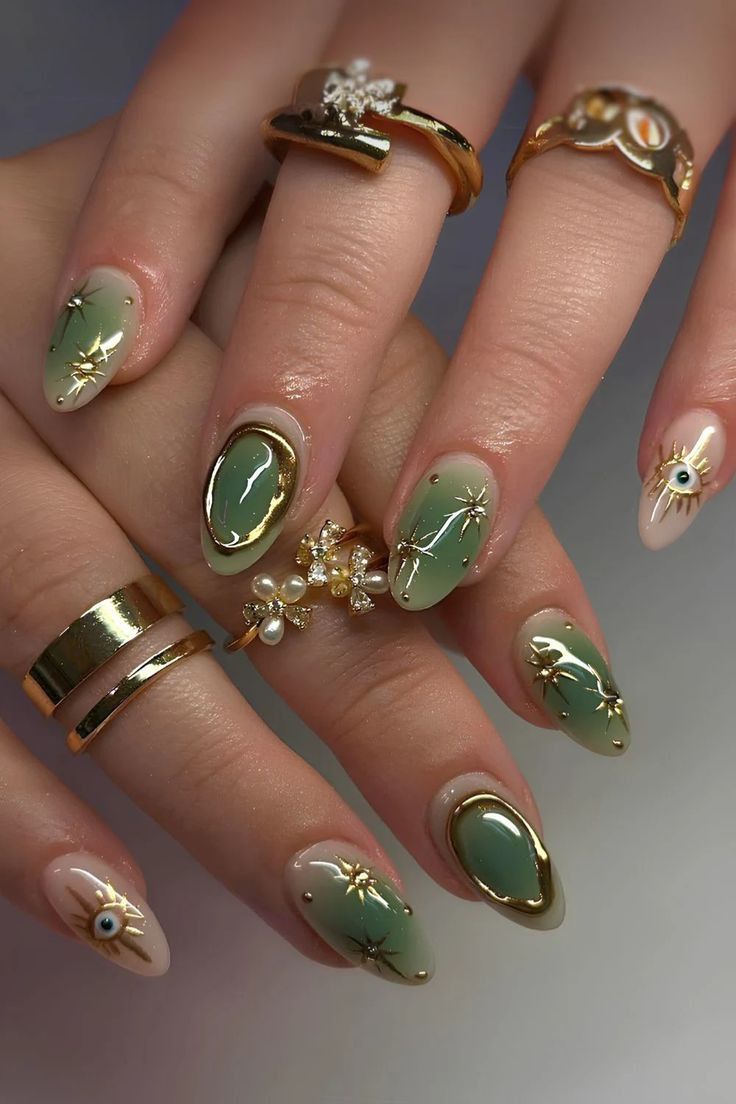 The Allure of Starry Sage Green with Golden Accents
