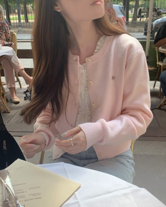 34. Soft Pink Elegance: A Light Cardigan for Springtime Charm