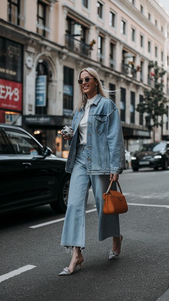9. Effortless Spring Chic: Double Denim with a Pop of Color