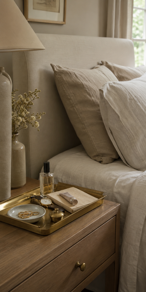 Aged brass bedside tray