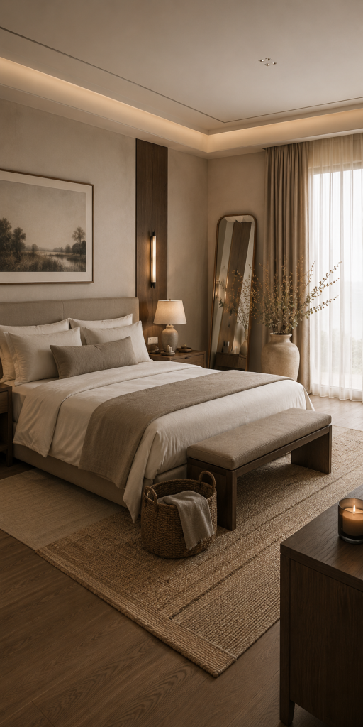 Calm expensive bedroom style