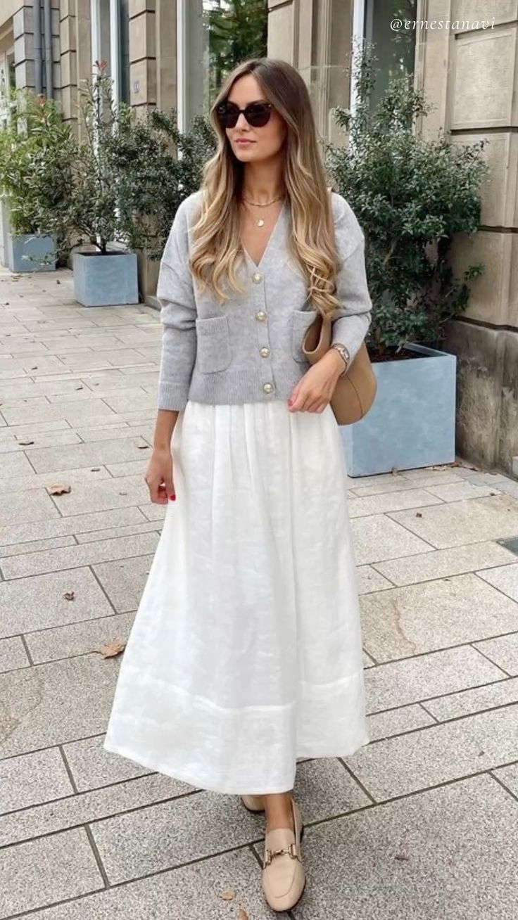 4. Embrace Effortless Elegance with a Soft Gray and White Spring Ensemble