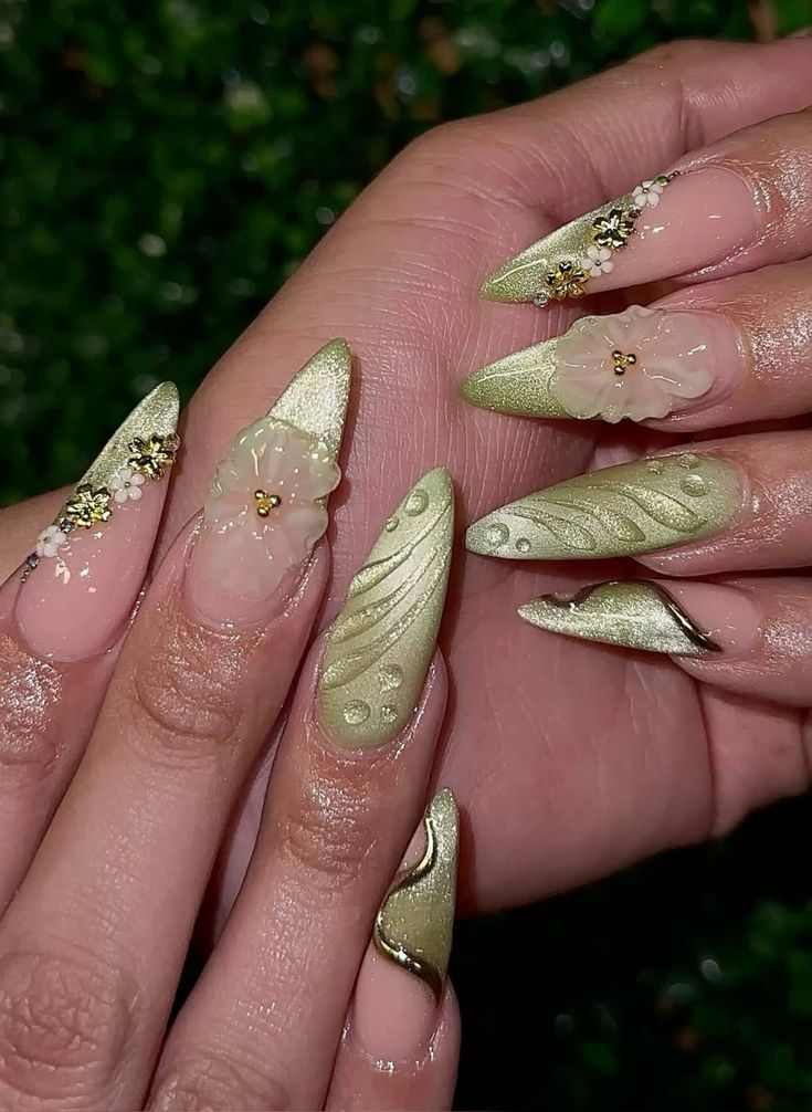 Radiant Elegance with Floral Sage Green Accents