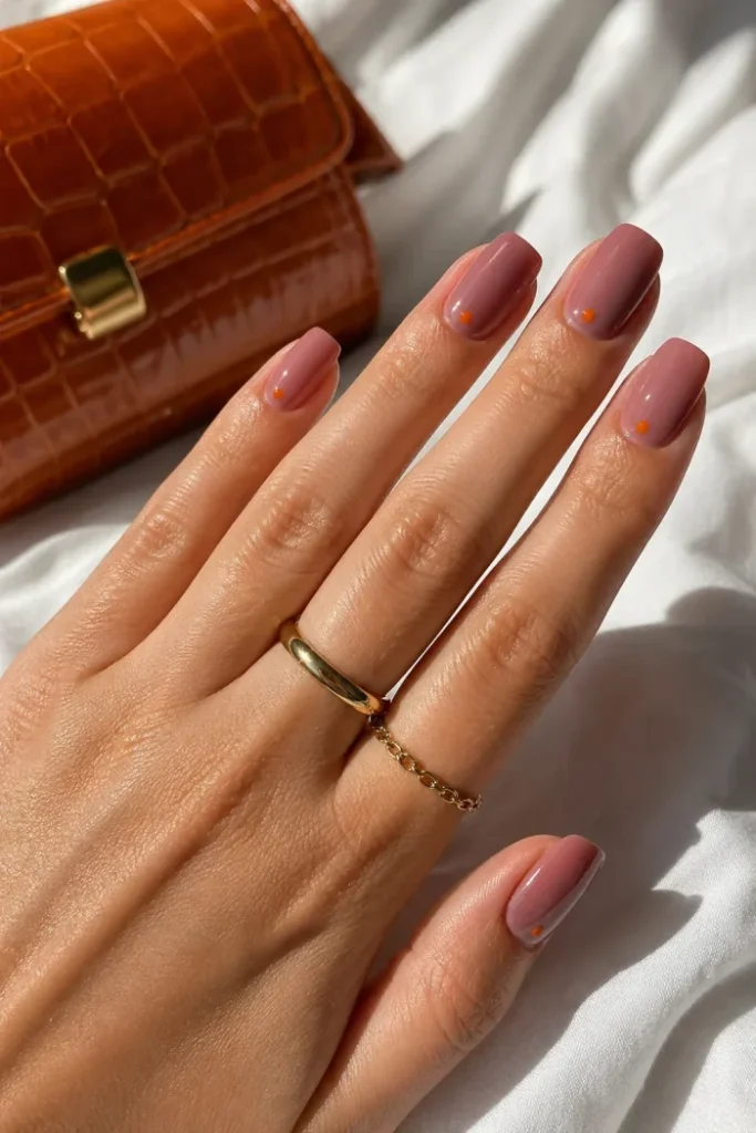 Dusty Rose Nails with Tangerine Dots