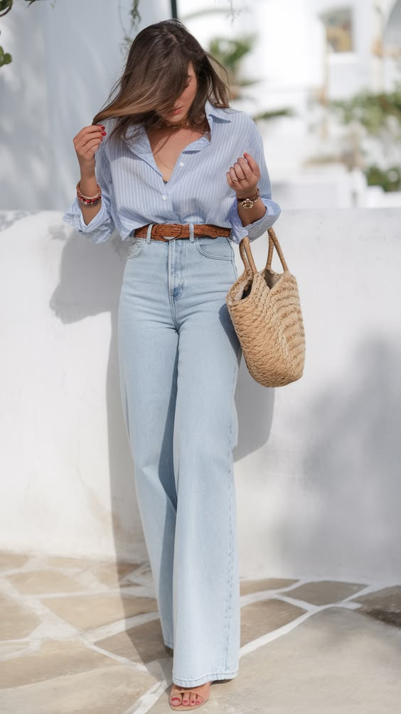 32. Effortless Elegance with Denim and Stripes