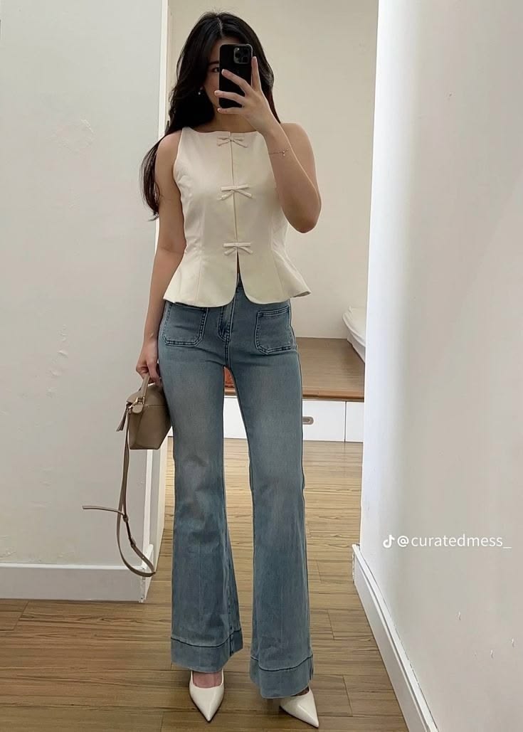 13. Timeless Elegance Meets Casual Chic with Flared Denim