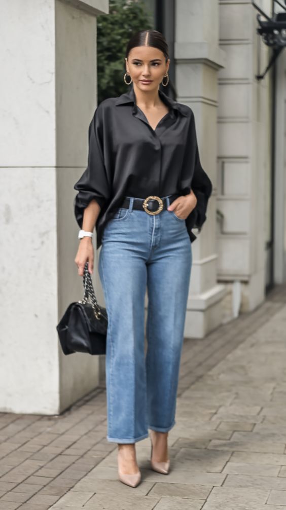 29. Effortless Elegance with Denim and Satin
