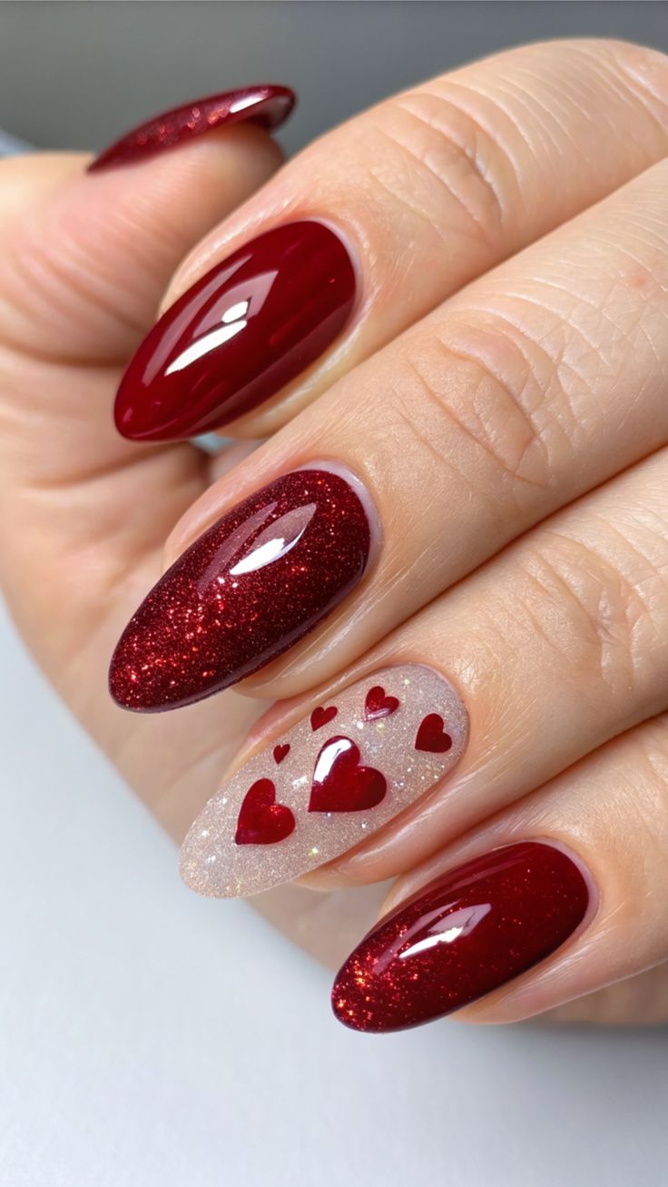 10. Crimson Elegance with Heartfelt Charm