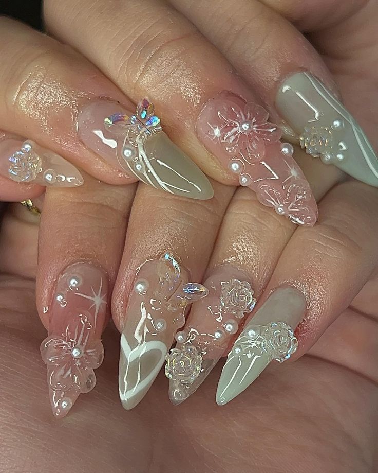 Where Elegance Blooms on Sage Green Nails