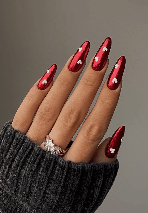 16. Radiant Red Elegance with Heart Accents