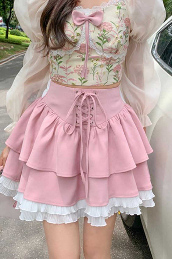 19. Step into Elegance with a Pastel Bloom Skirt Ensemble