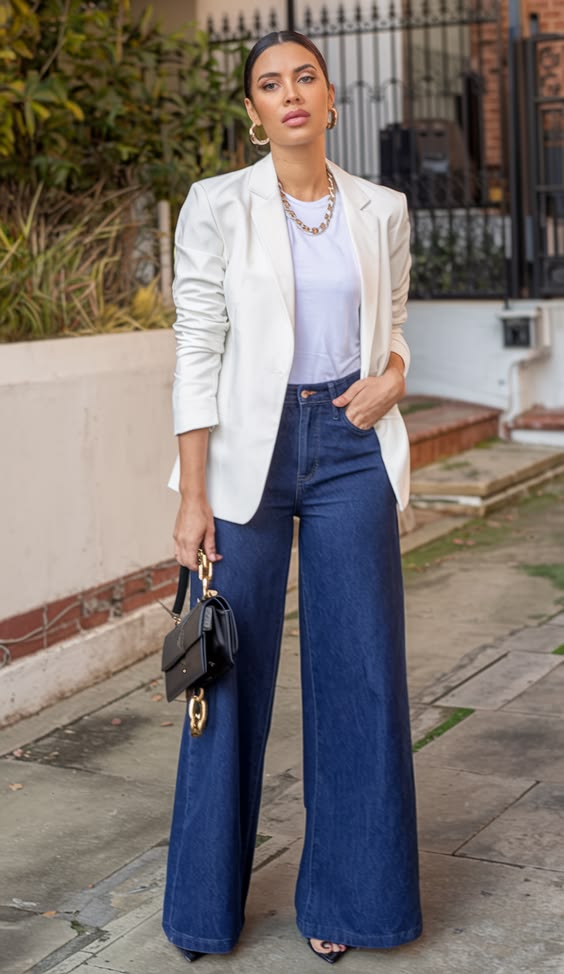 20. Effortless Elegance: Wide-Leg Denim Paired with a Sophisticated Blazer