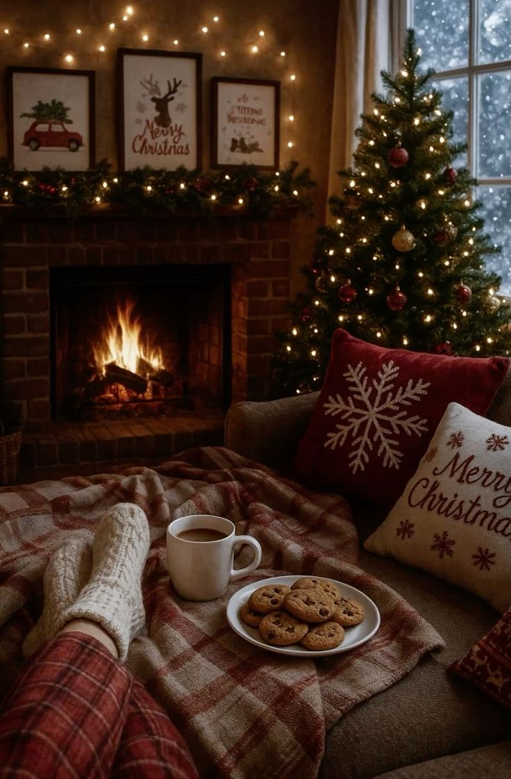 Cozy and peaceful Christmas at home with plush textures and twinkling lights