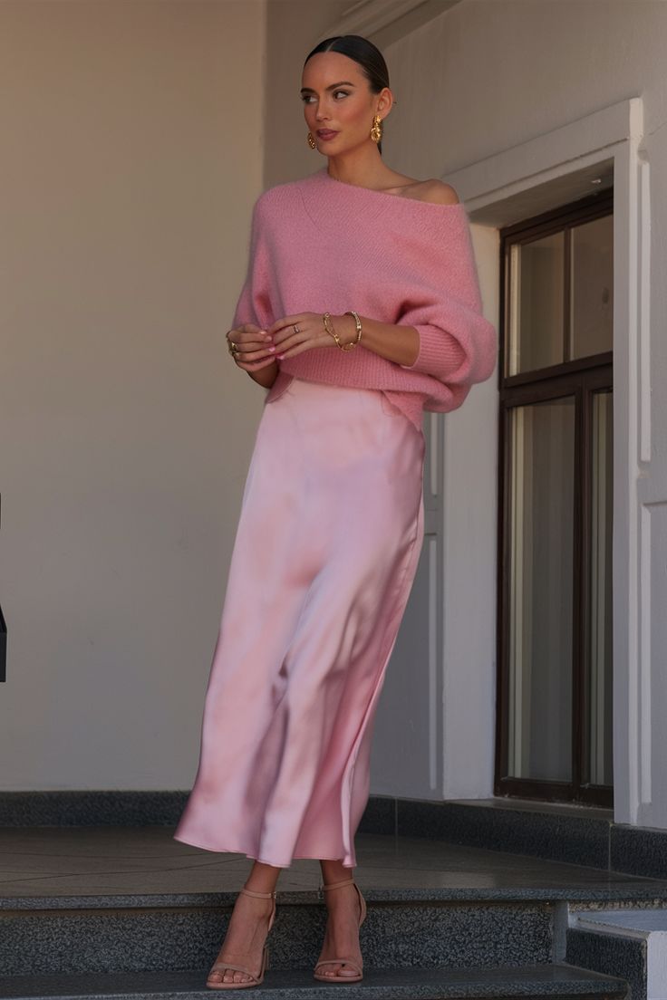 25. Soft Pink Elegance: The Perfect Knit and Satin Duo for Spring