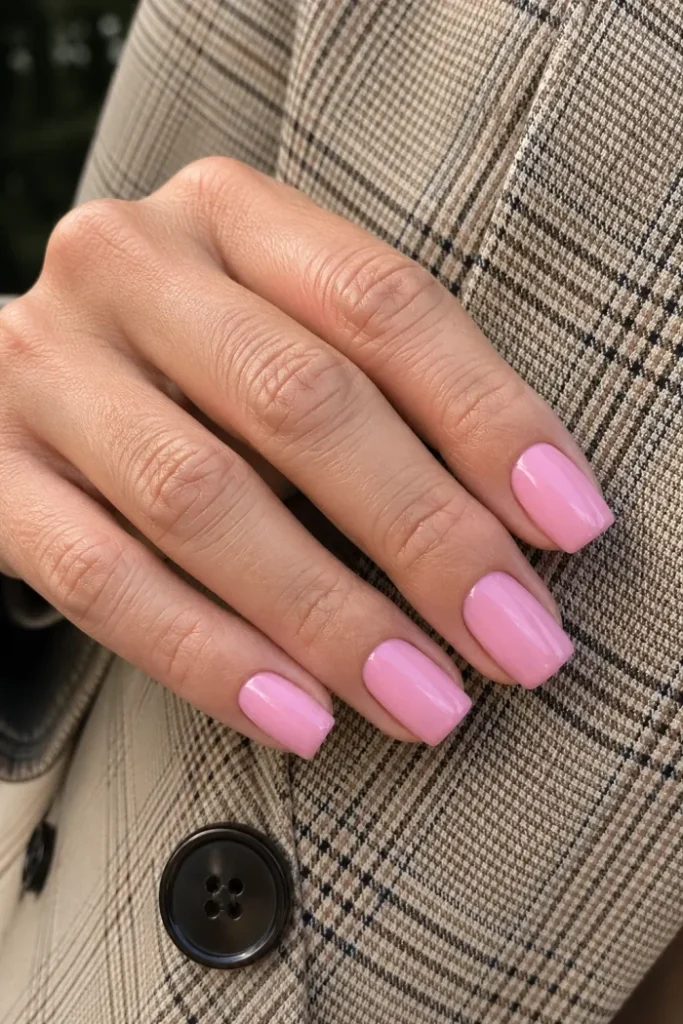 Glossy Pink Square Nails