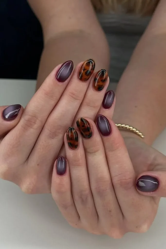 Burgundy Tortoise Blend Nails