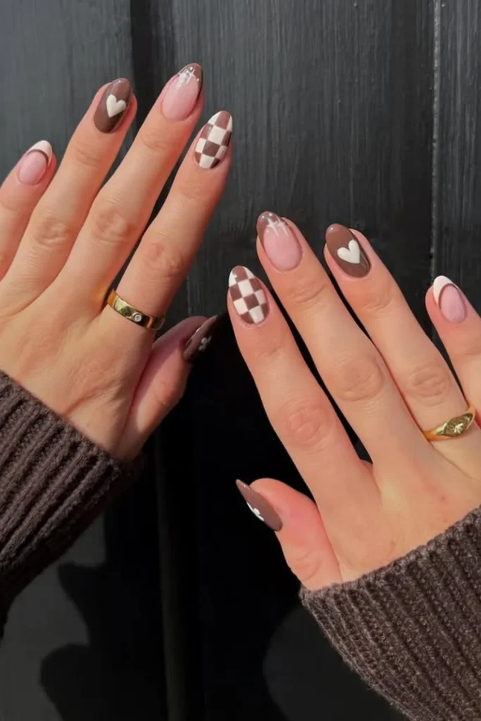 Cozy Checker Hearts Nails