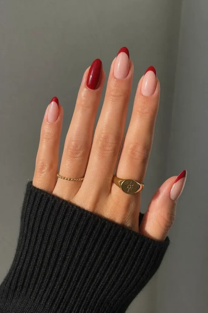 Red French Almond Nails