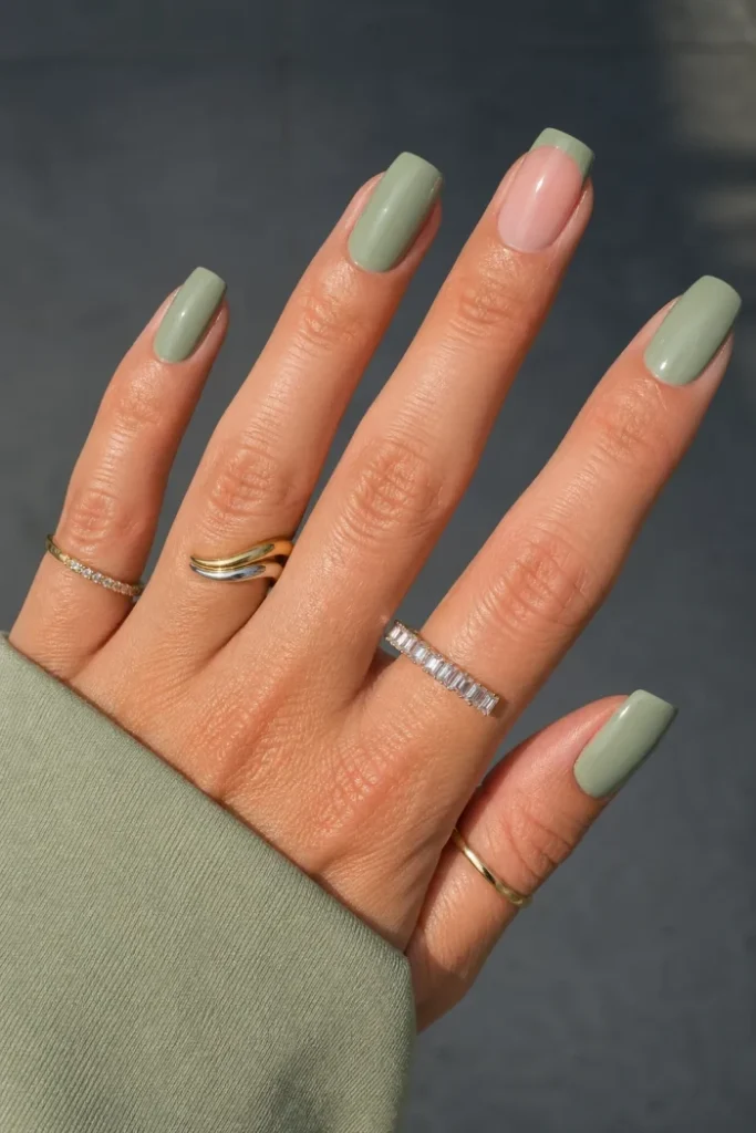 Sage Green and Pink French Nails