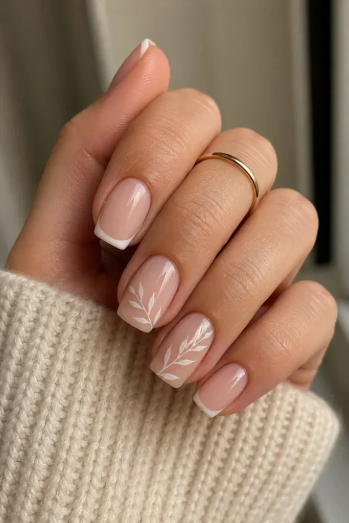 Soft Pink Botanical French Nails