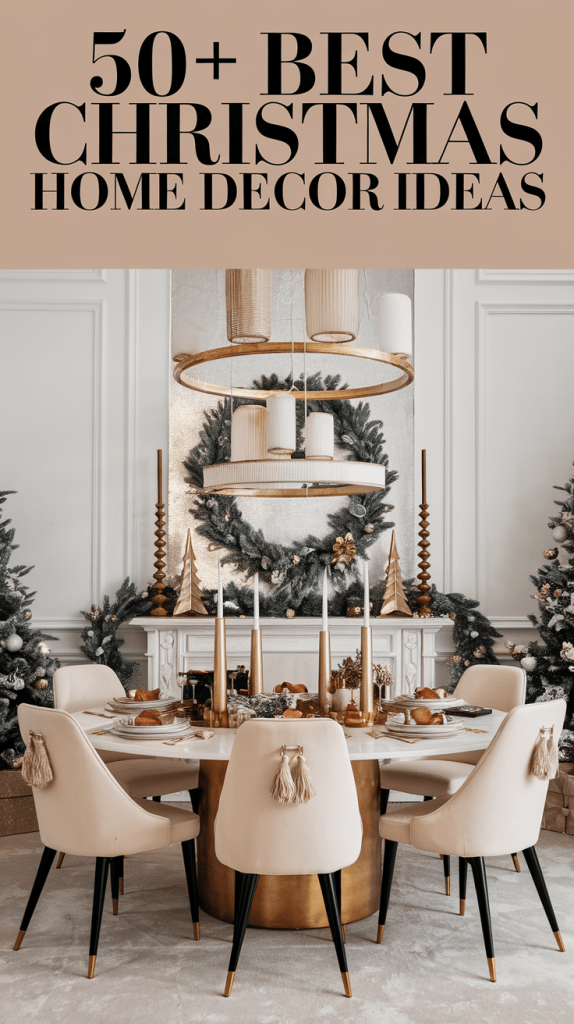 Elegant dining tablescape with sophisticated Christmas theme decorations