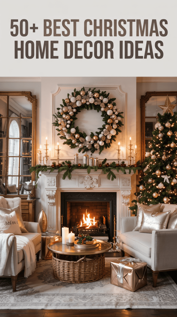 Cozy bedroom Christmas holiday decor with festive bedding and mini tree