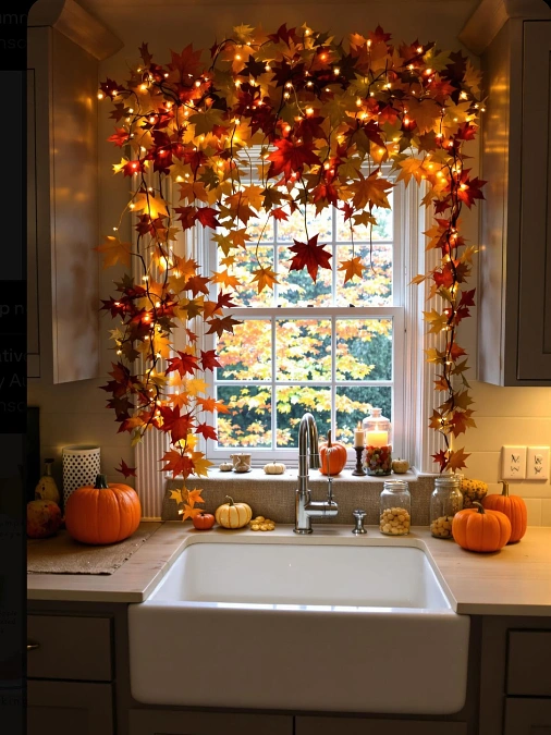 Glowing Fall Leaves Around the Kitchen Window