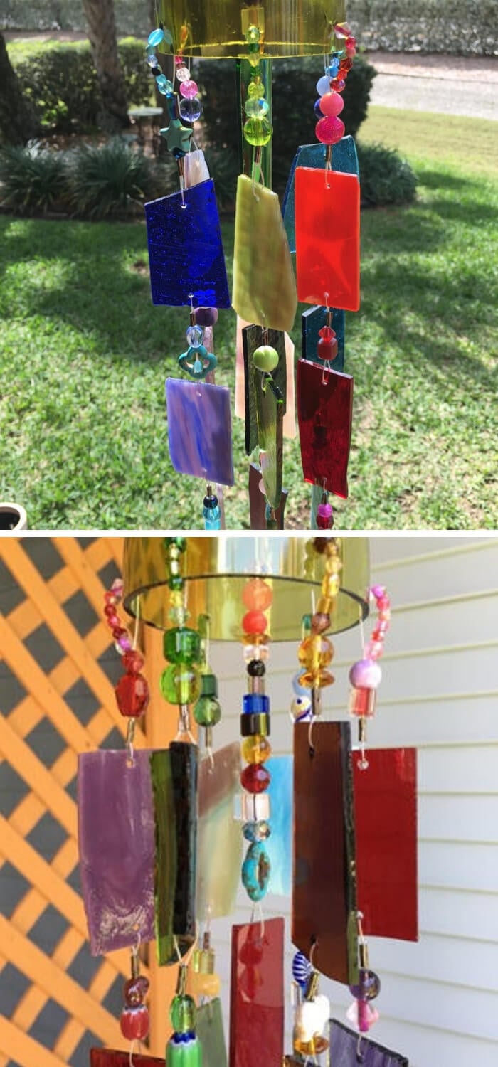 Wind Chime Sun Catcher Stained Glass Up-cycled