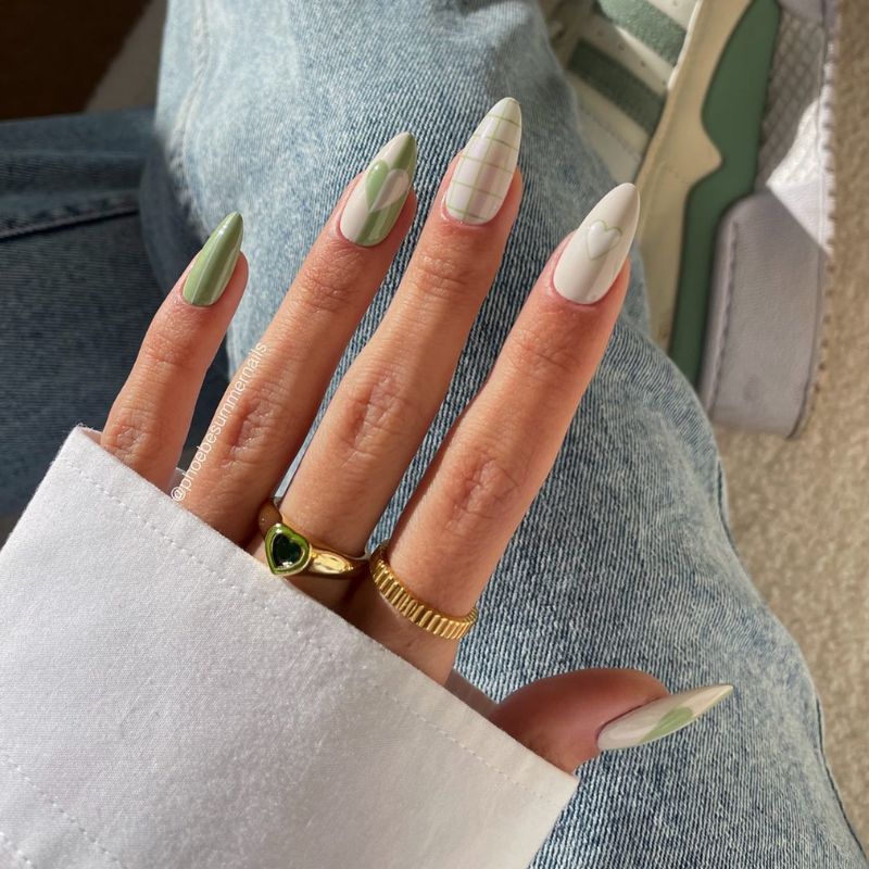 Sage Green Mix and Match Nail Art