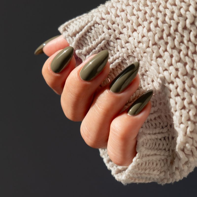 Glossy Dark Olive Nails